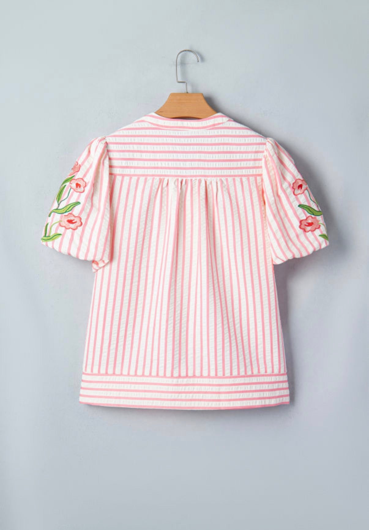 Pink Blossom Embroidered Stripe Blouse