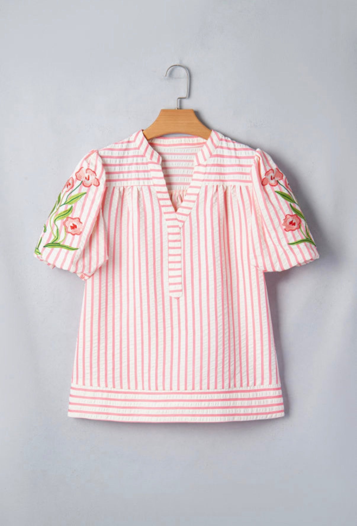 Pink Blossom Embroidered Stripe Blouse