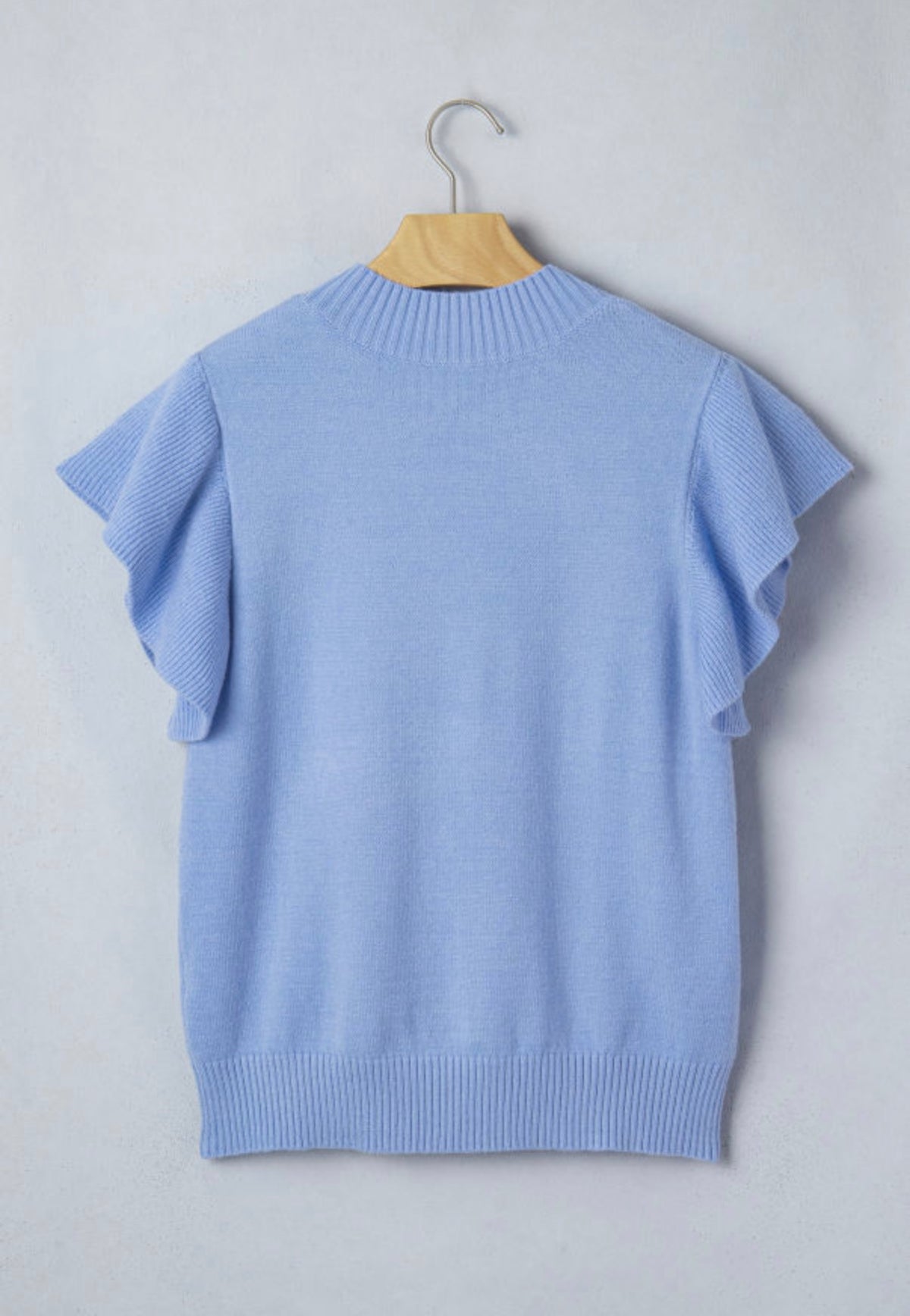 Blue Ruffle Sleeve Knit Top