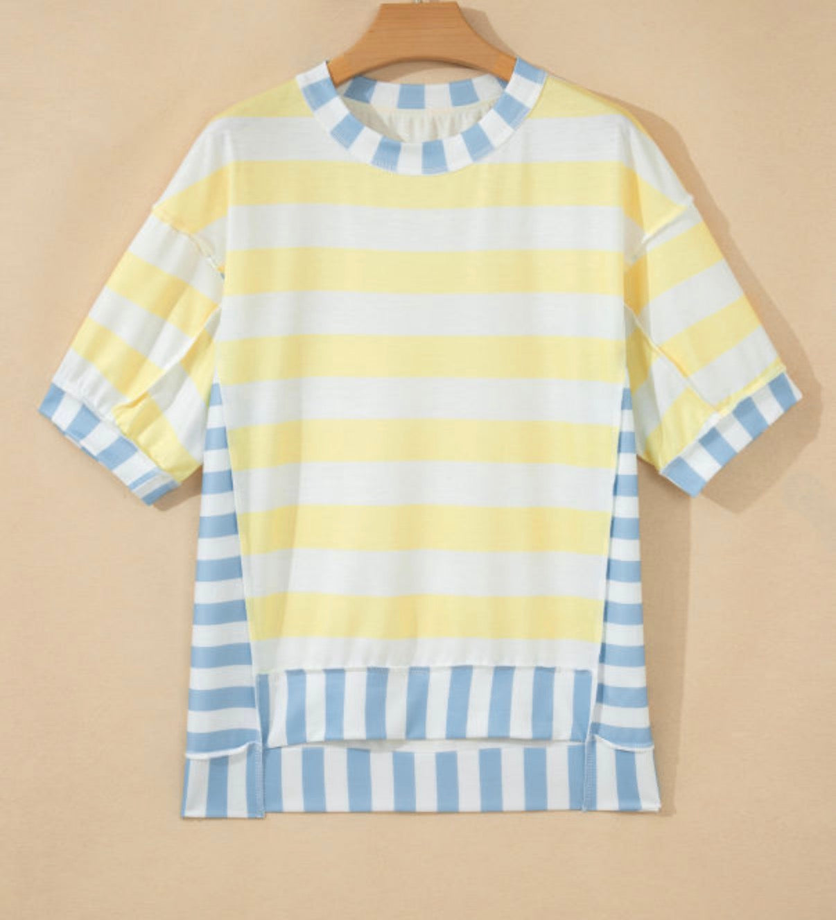 Yellow Stripe Exposed Seam Oversized Top