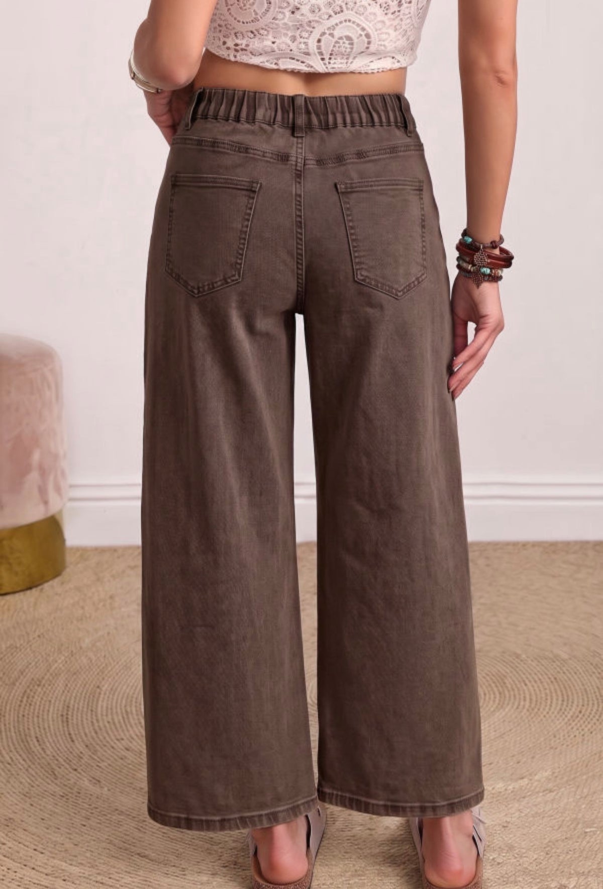Brown Square Patch Pocket Ankle-length Barrel Jeans