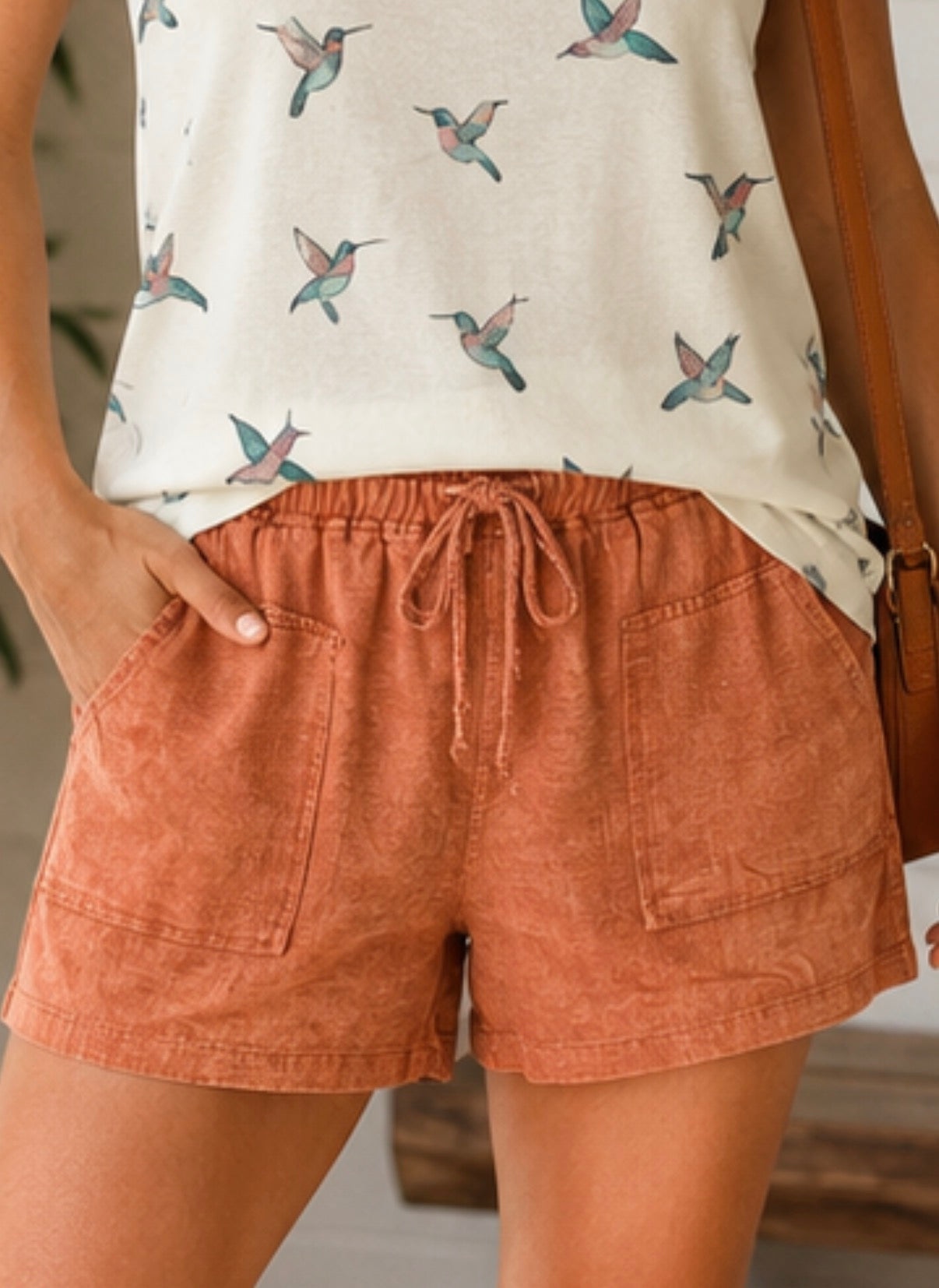 Umgee Peach Mineral Wash Shorts
