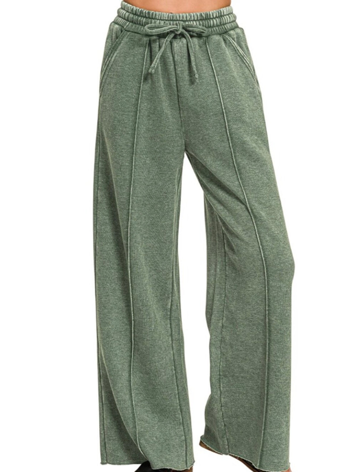 Zenana Plus Acid-Washed Fleece Pintuck Wide-Leg Pants