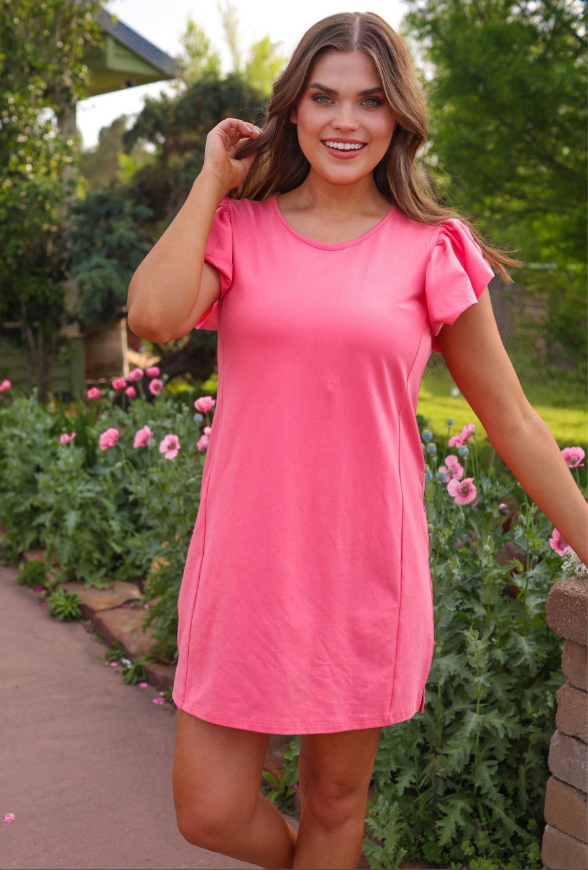 Caitlin Coral Flutter Sleeve Dress by Jess Lea