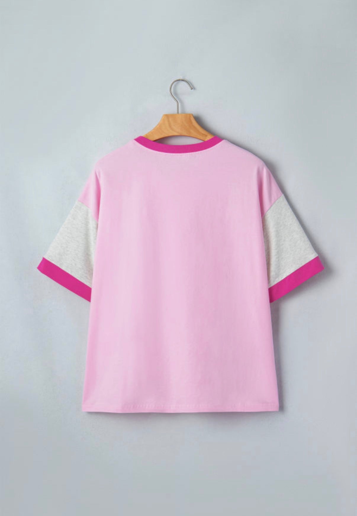 Pink Embroidered Bow Colorblock Tee