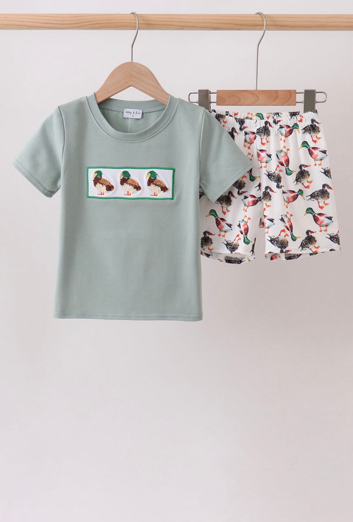 Sage Mallard Duck French Knot Short Set