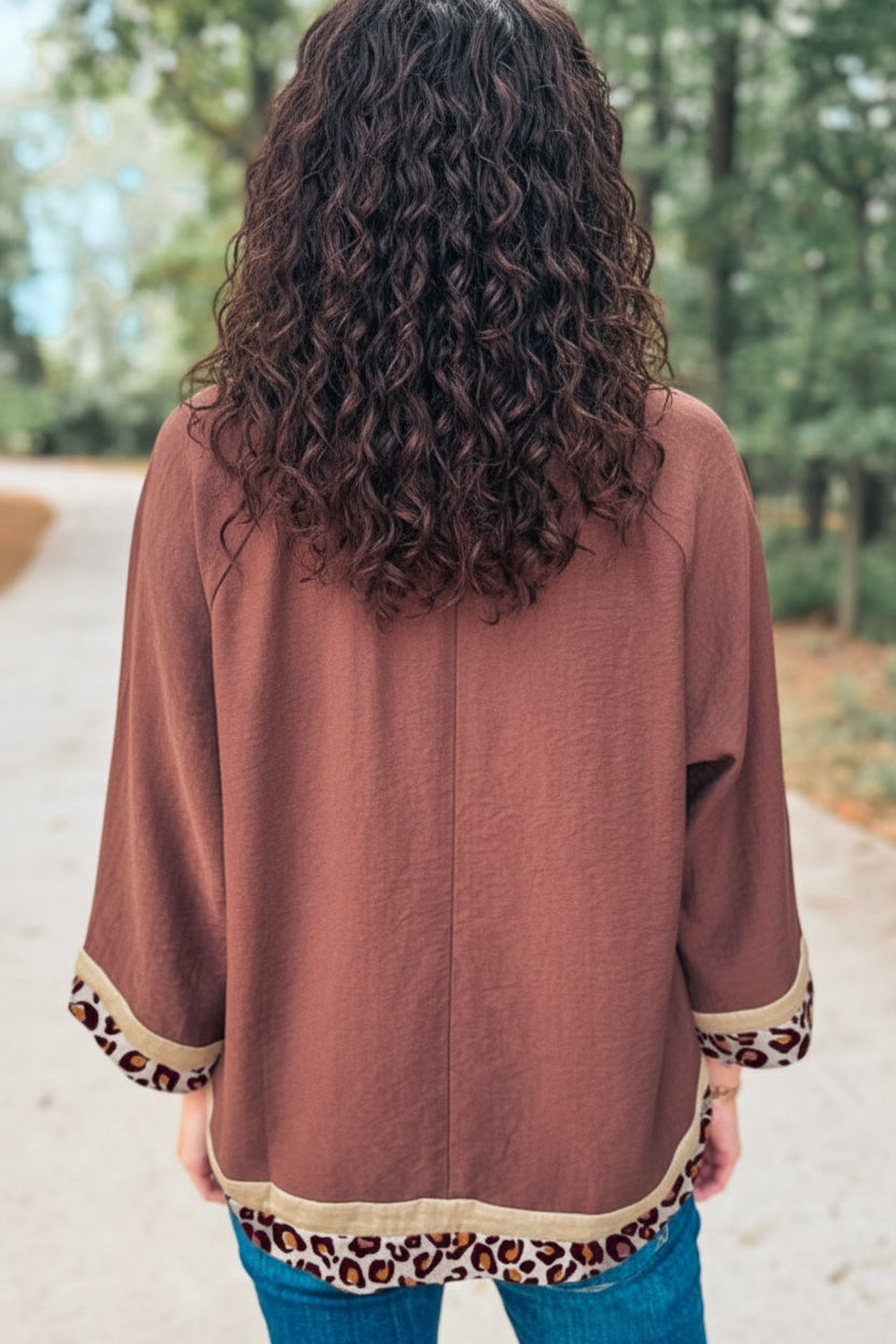 Clay Leopard Detail Loose Bracelet Sleeve Top