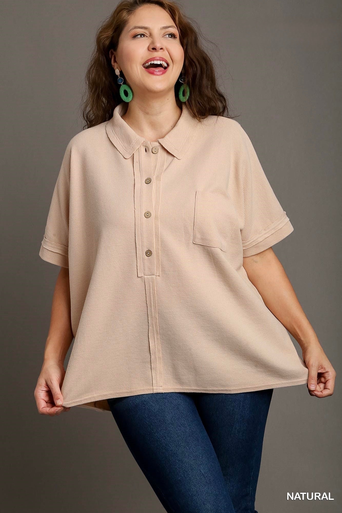 Natural Waffle Knit Top by Umgee