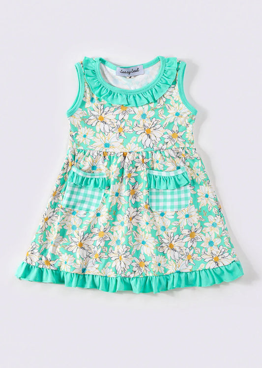 Green Plaid Floral Dress