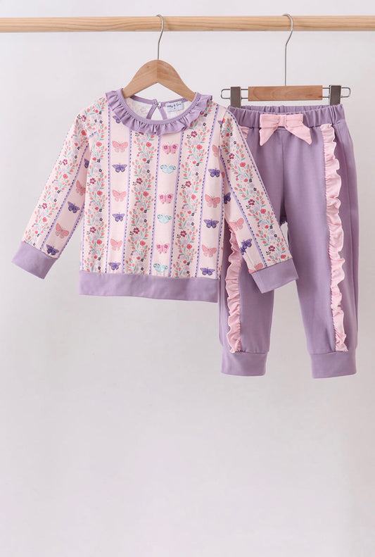 Purple Butterfly Ruffle Jogger Set