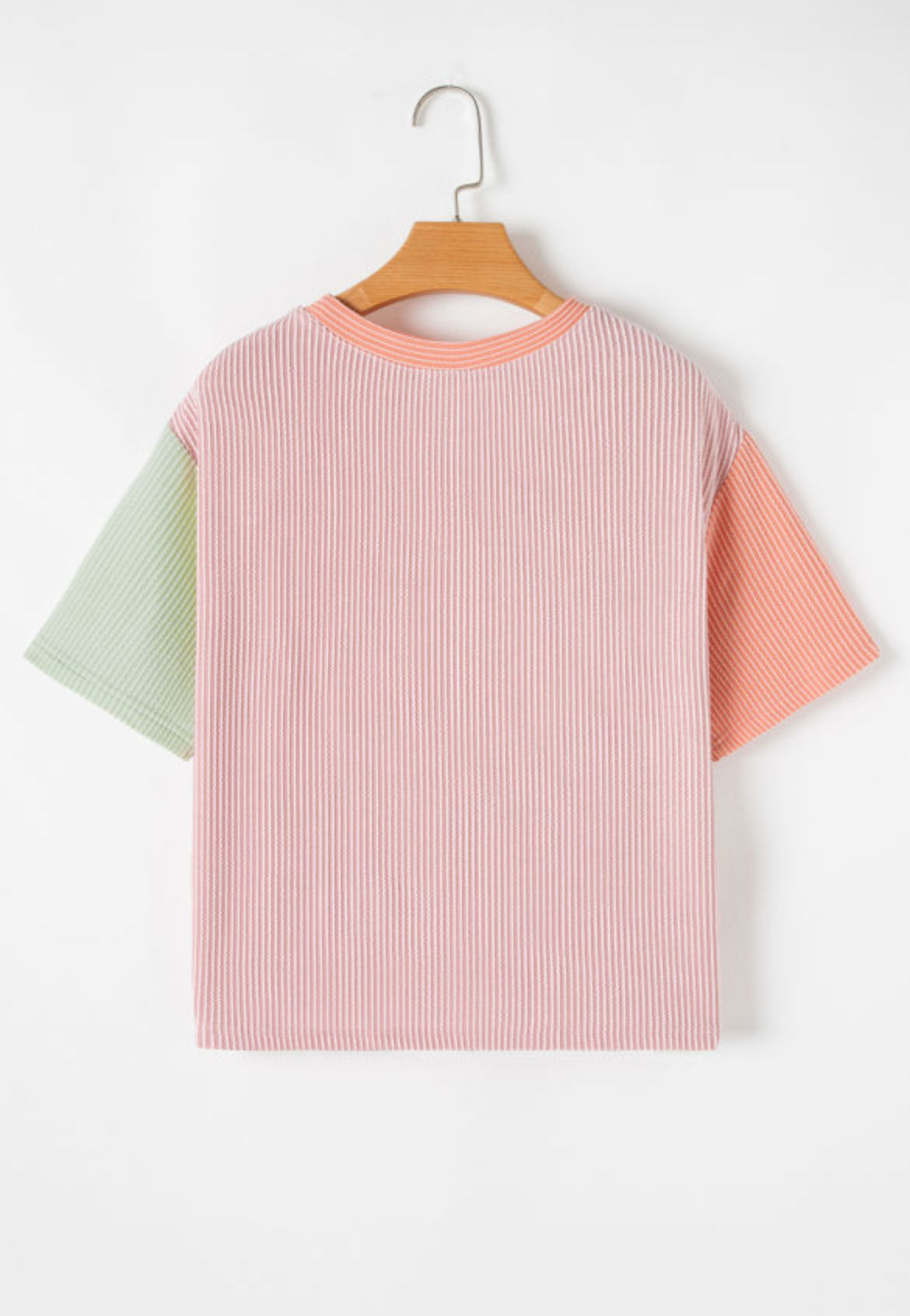 Women’s Ribbed Colorblock Short Sleeve Top – Blush & Sage
