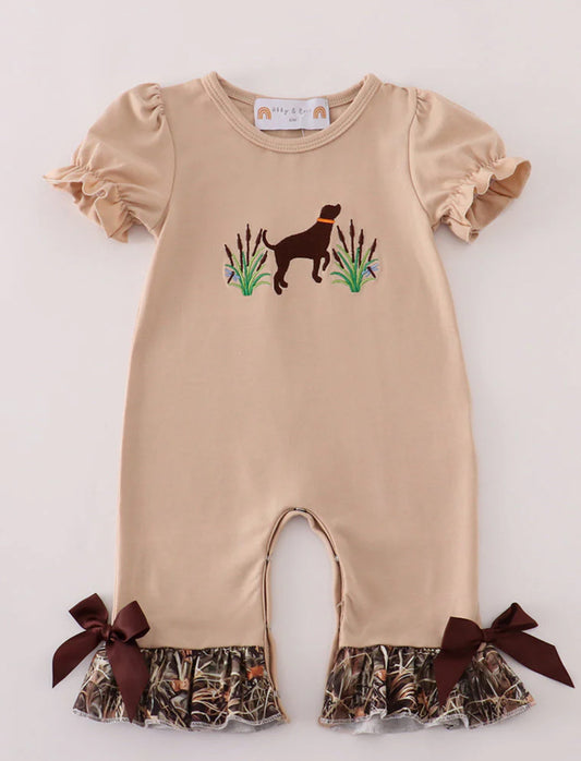 Camo Hound Appliqué Ruffle Romper