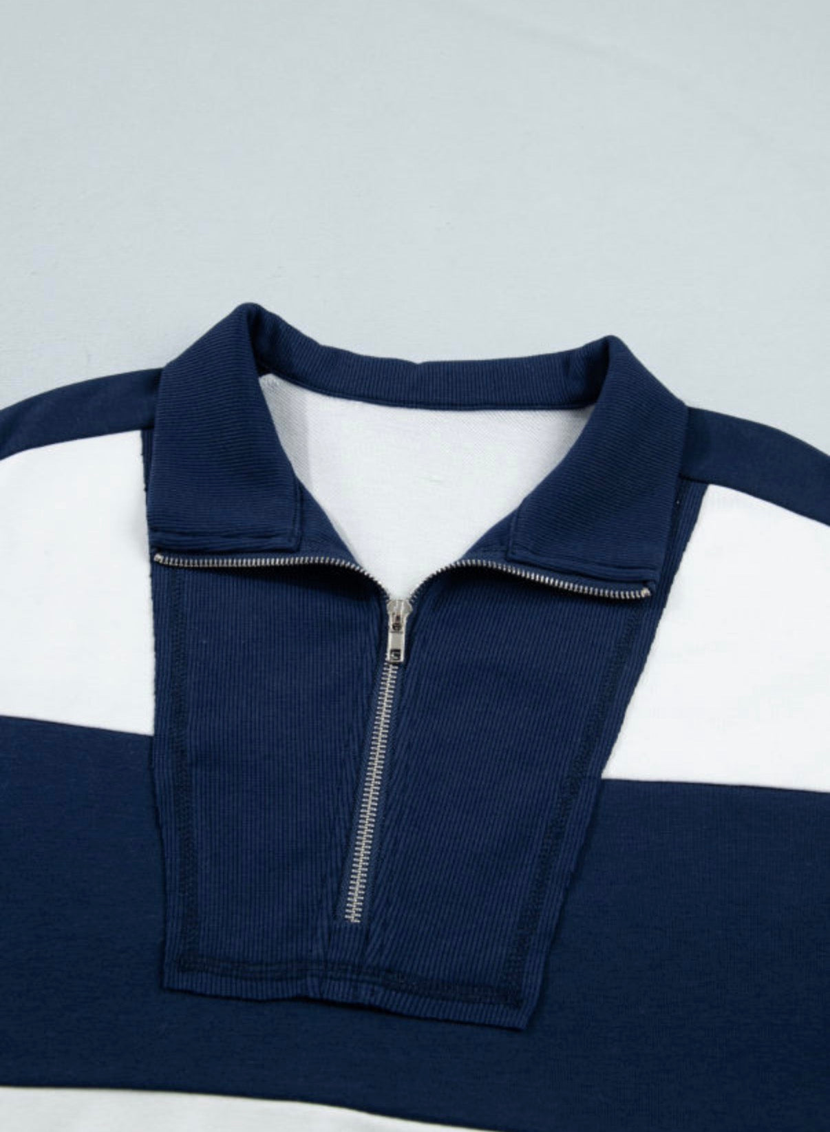 Navy Colorblock Half Zip Short Set