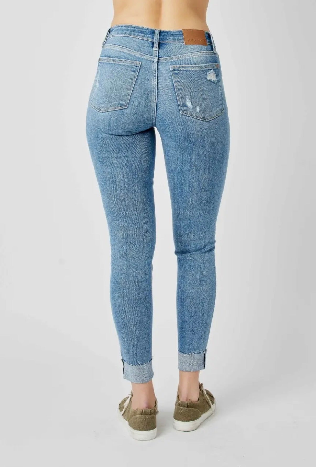 Judy Blue Mid Rise Destroy & Cuff Skinny Denim Jeans