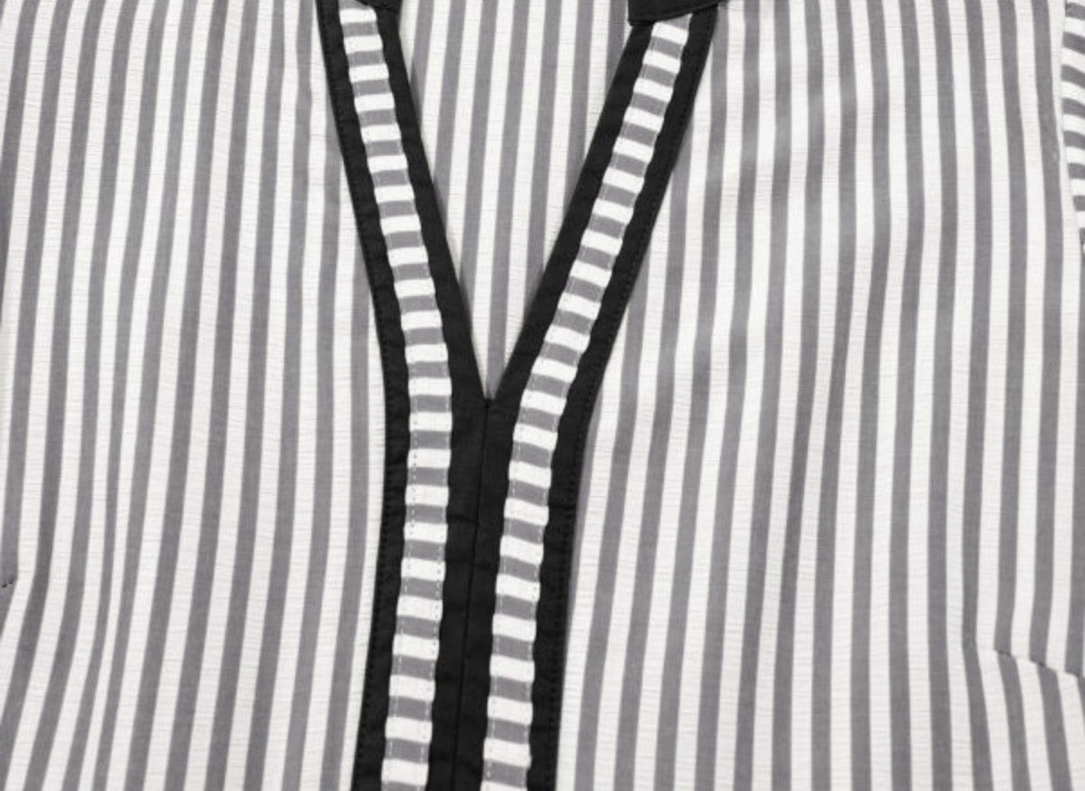Black Stripe Double Ruffled Short Sleeve Contrast Trim V Neck Midi Dress