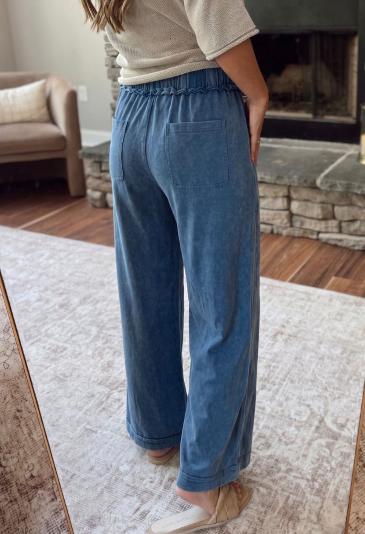 Blue Washed Wide Leg Pants
