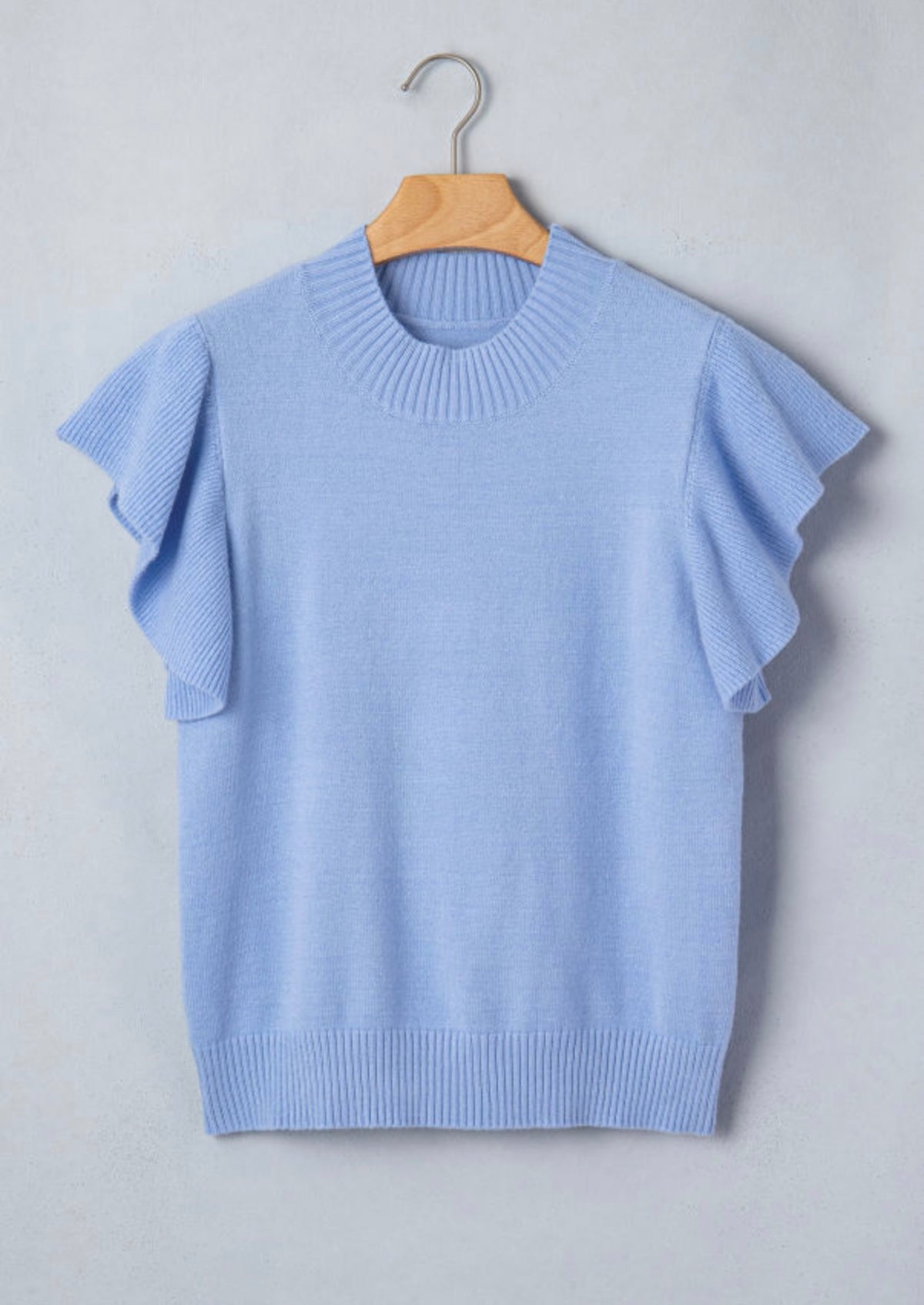 Blue Ruffle Sleeve Knit Top
