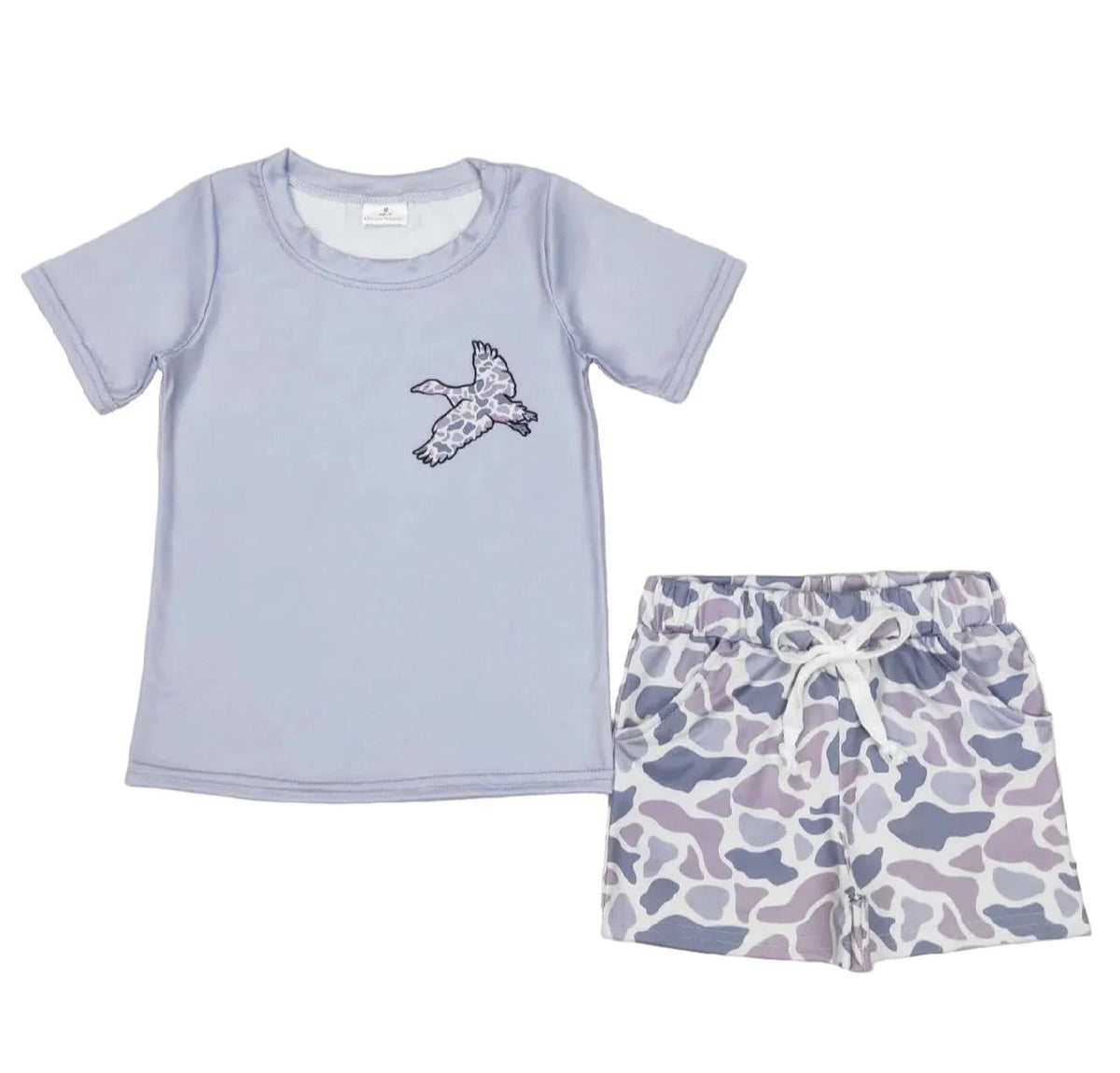 Boys gray duck shirt/ camo set