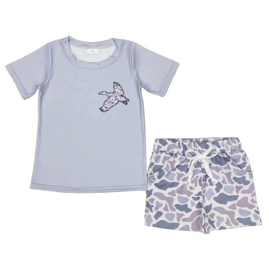 Boys gray duck shirt/ camo set