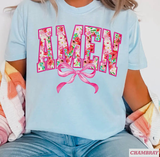 Amen Bow Screen Print  Graphic Shirt | Comfort Colors