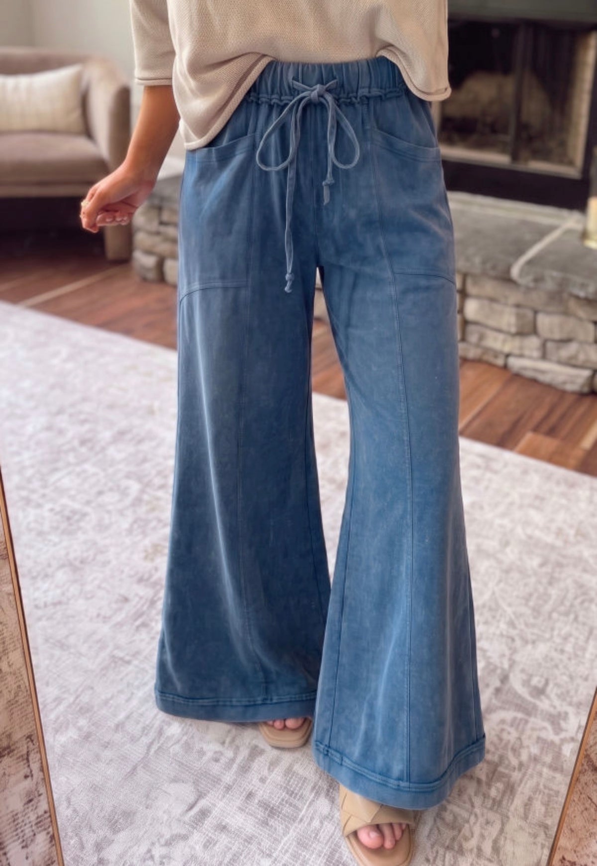Blue Washed Wide Leg Pants