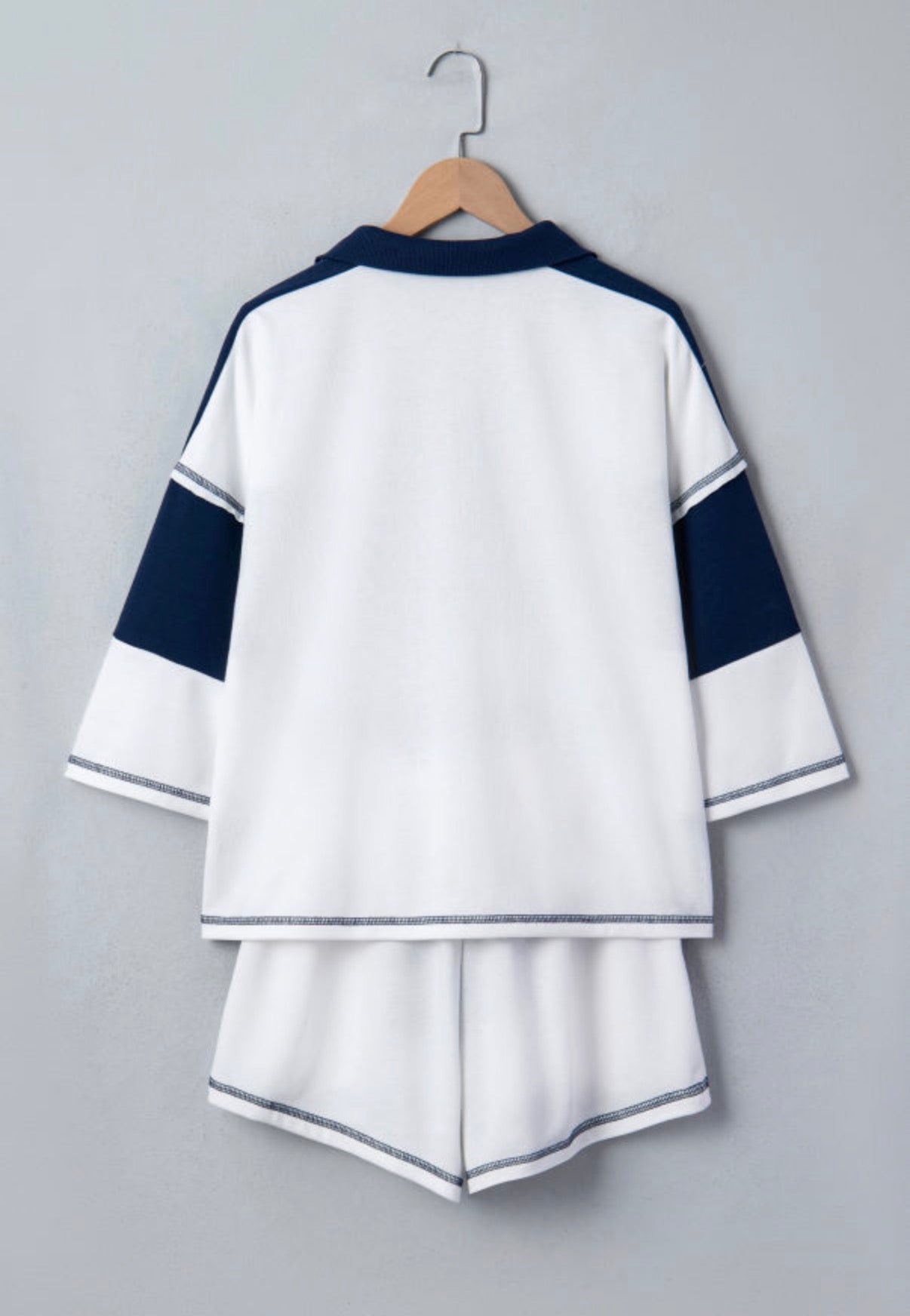 Navy Colorblock Half Zip Short Set