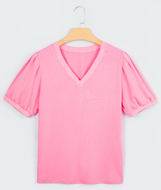 Pink Puff Sleeve Vneck