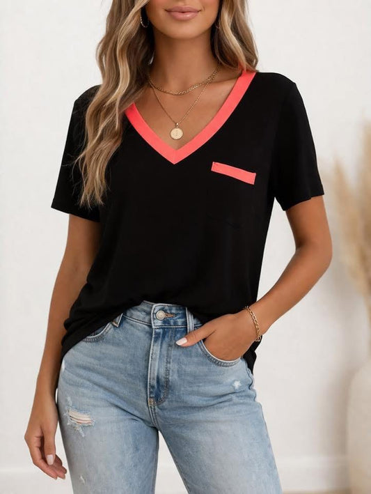 Black Pink Trimmed Pocket Tee