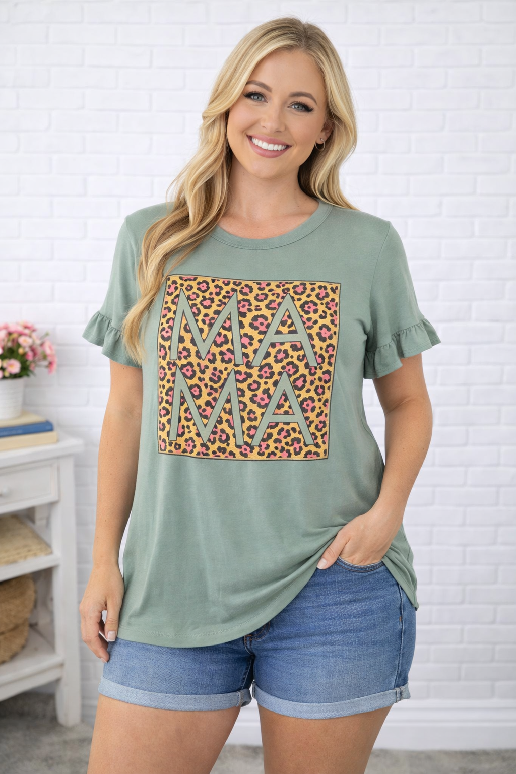 Sage Leopard Mama Graphic Tee
