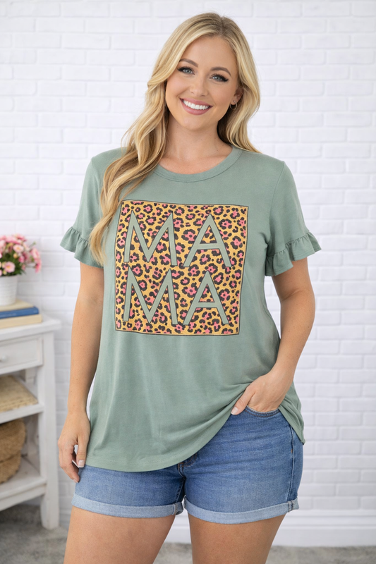 Sage Leopard Mama Graphic Tee