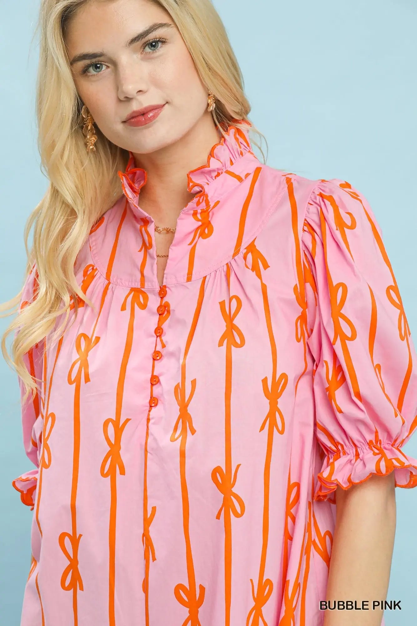 Bow Print Babydoll Dress by Umgee