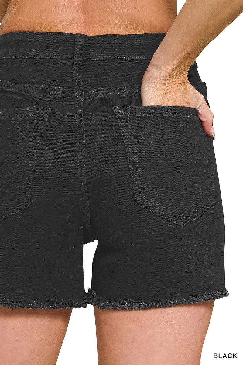 Zenana Midnight  Fringe Black Denim Shorts