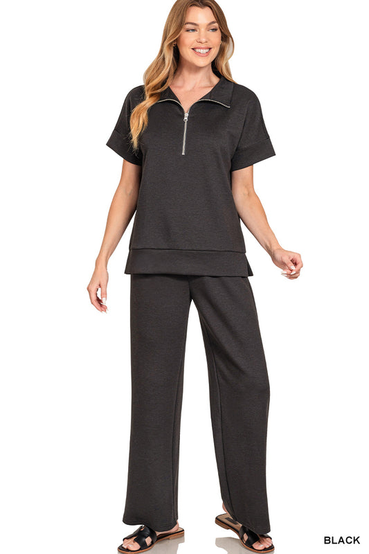 Black Scuba Half Zip Top & Pants Set