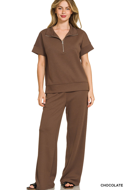 Brown Scuba Half Zip Top & Pants Set