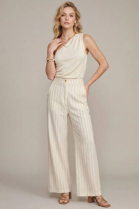 She + Sky Cream Pinstripe Wide Leg Pants