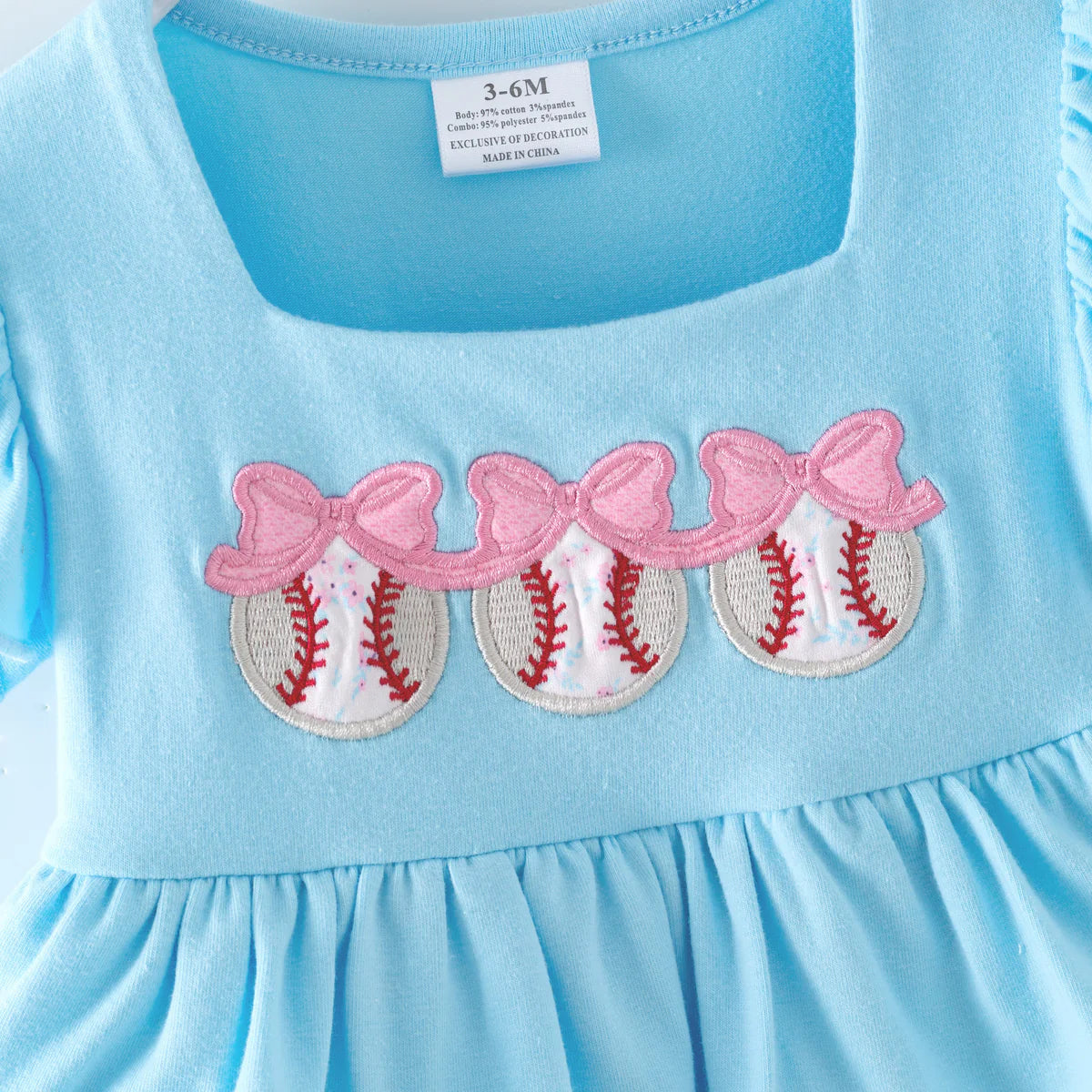 Baby Girl Baseball Bow Ruffle Romper