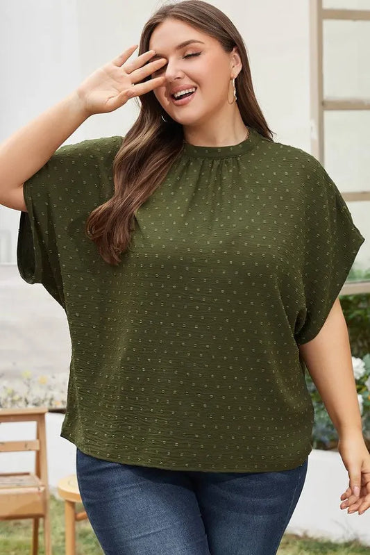 SWISS DOT TIED MOCK NECK BLOUSE