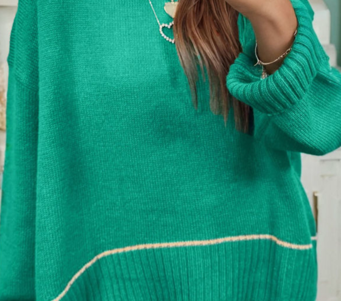 Sea Breeze Contrast Trim Knit Sweater
