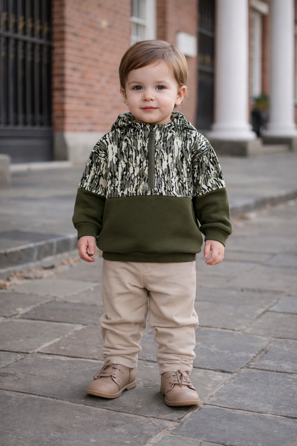 Kids Camo Colorblock Half-Zip Hoodie