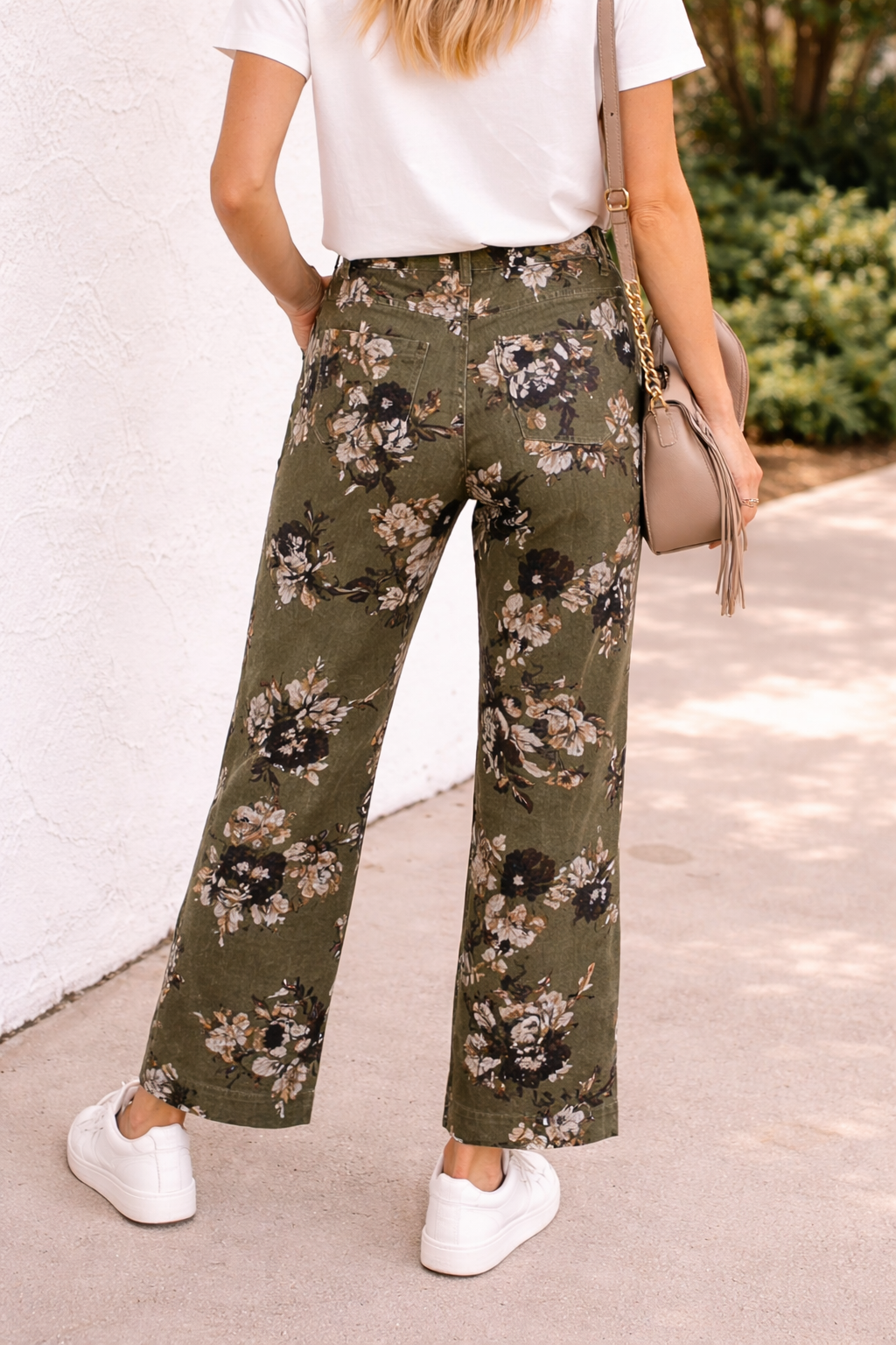 Olive Vintage Floral Patch Pocket Wide Leg Jeans