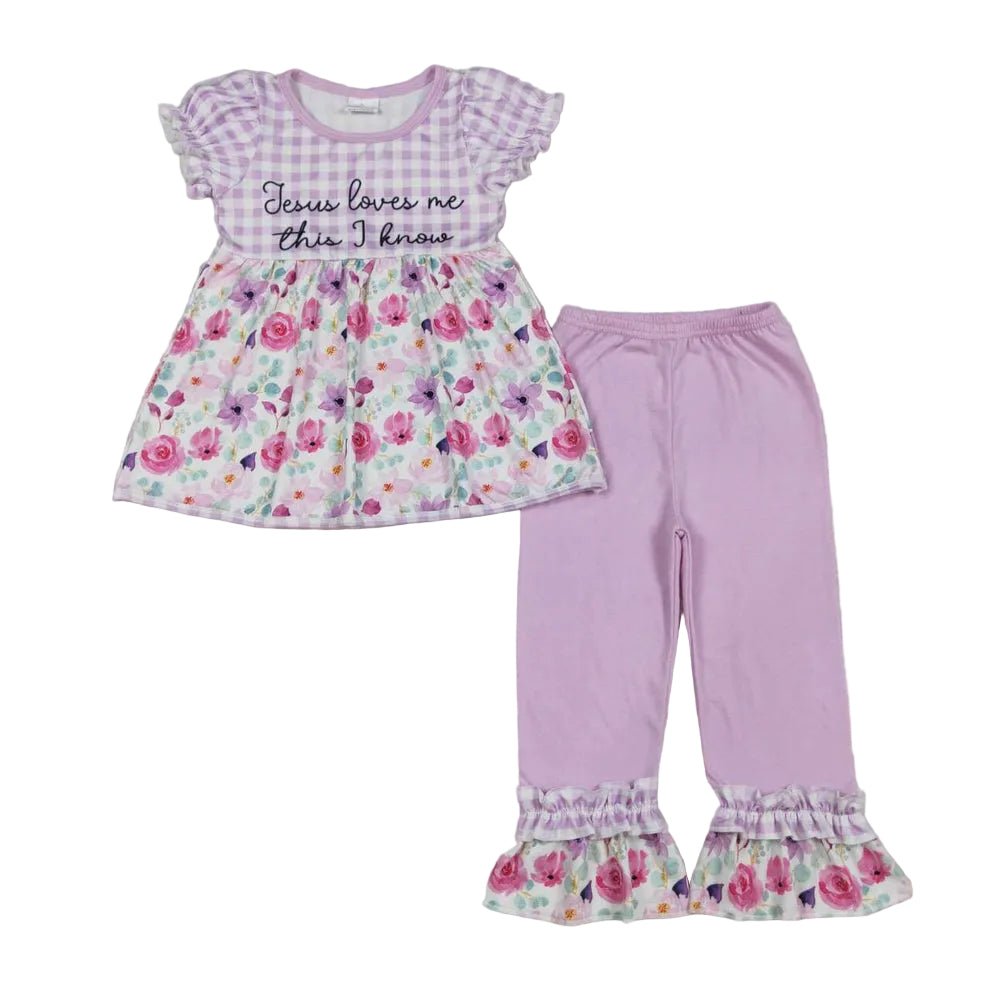 Jesus Loves Me Floral Ruffle Pant Set