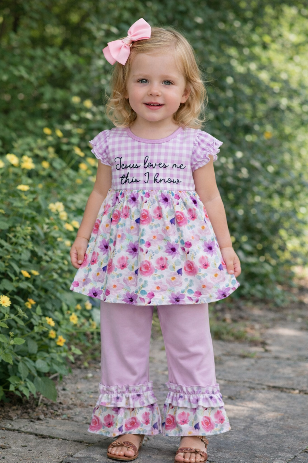 Jesus Loves Me Floral Ruffle Pant Set