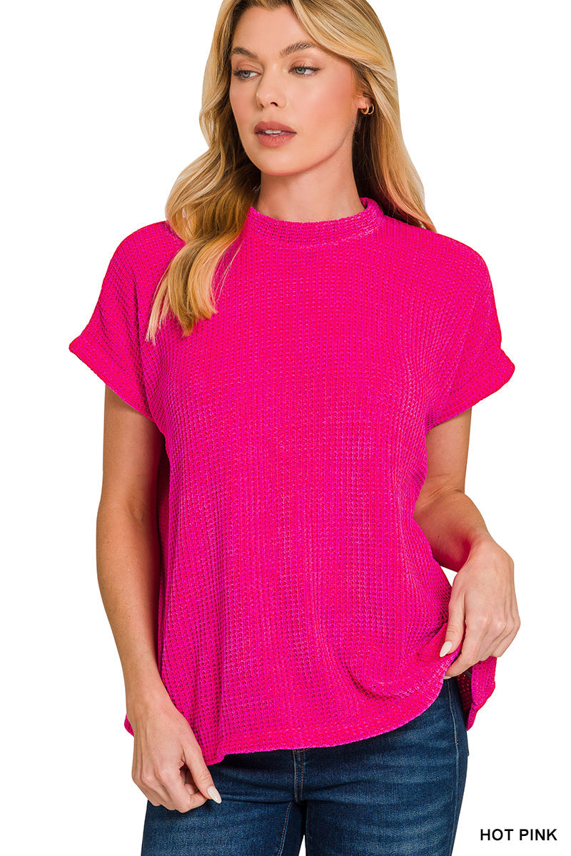 Zenana Chenille Waffle Cap Sleeve Top