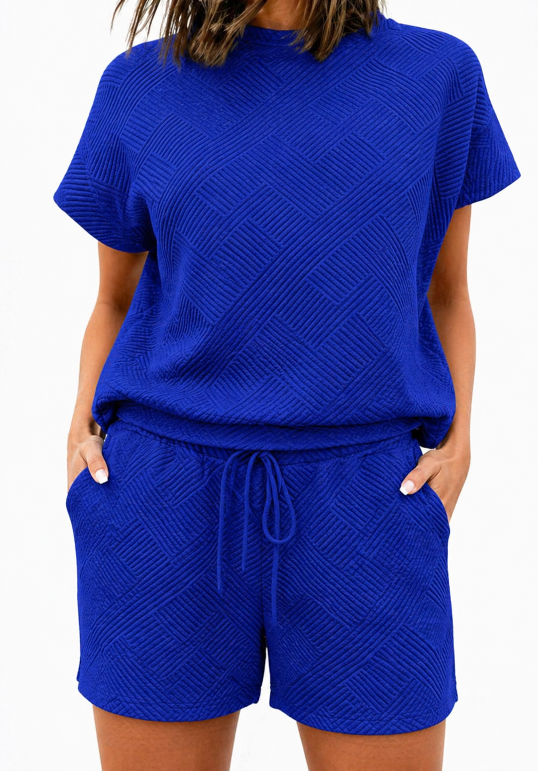 Royal Blue Textured Shorts Set