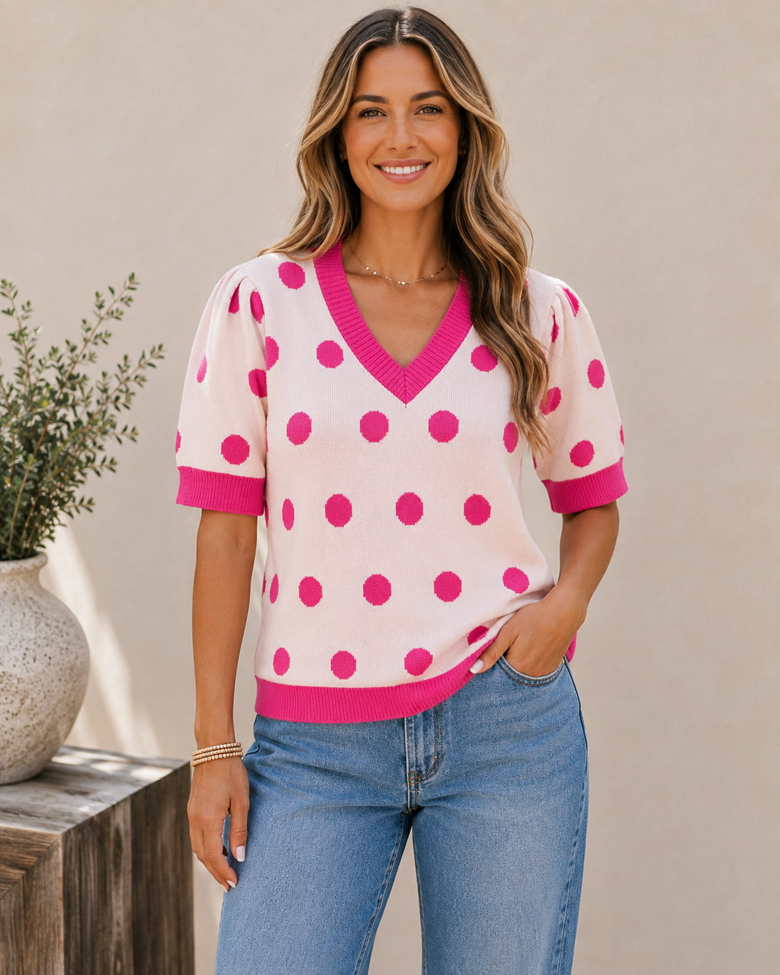 Polka Dot Knit Top