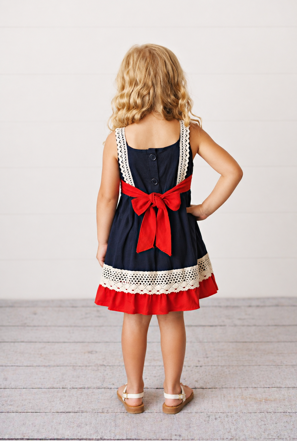 Girls American Flag Lace Ruffle Dress