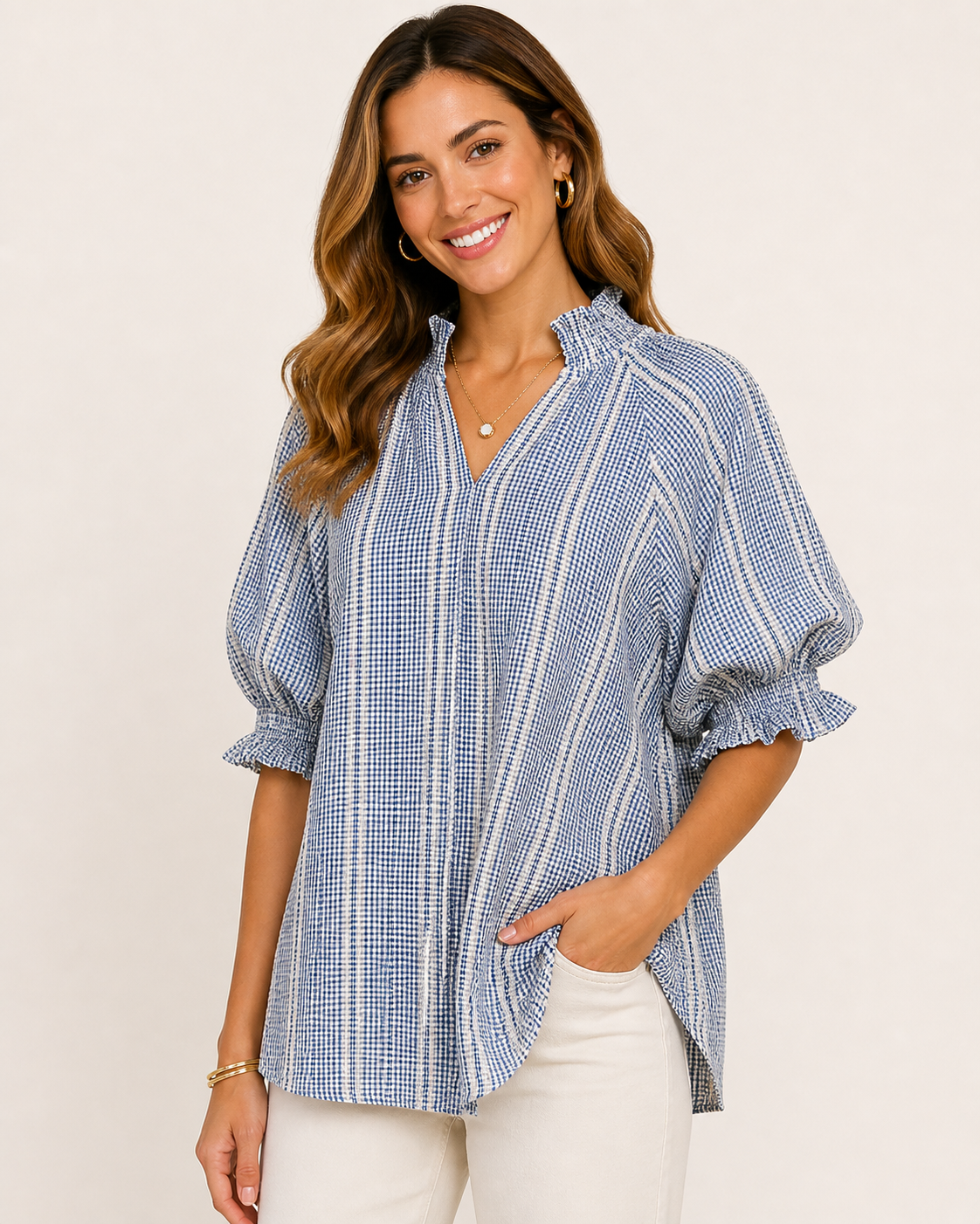Blue Plaid Striped Top by Jodifl