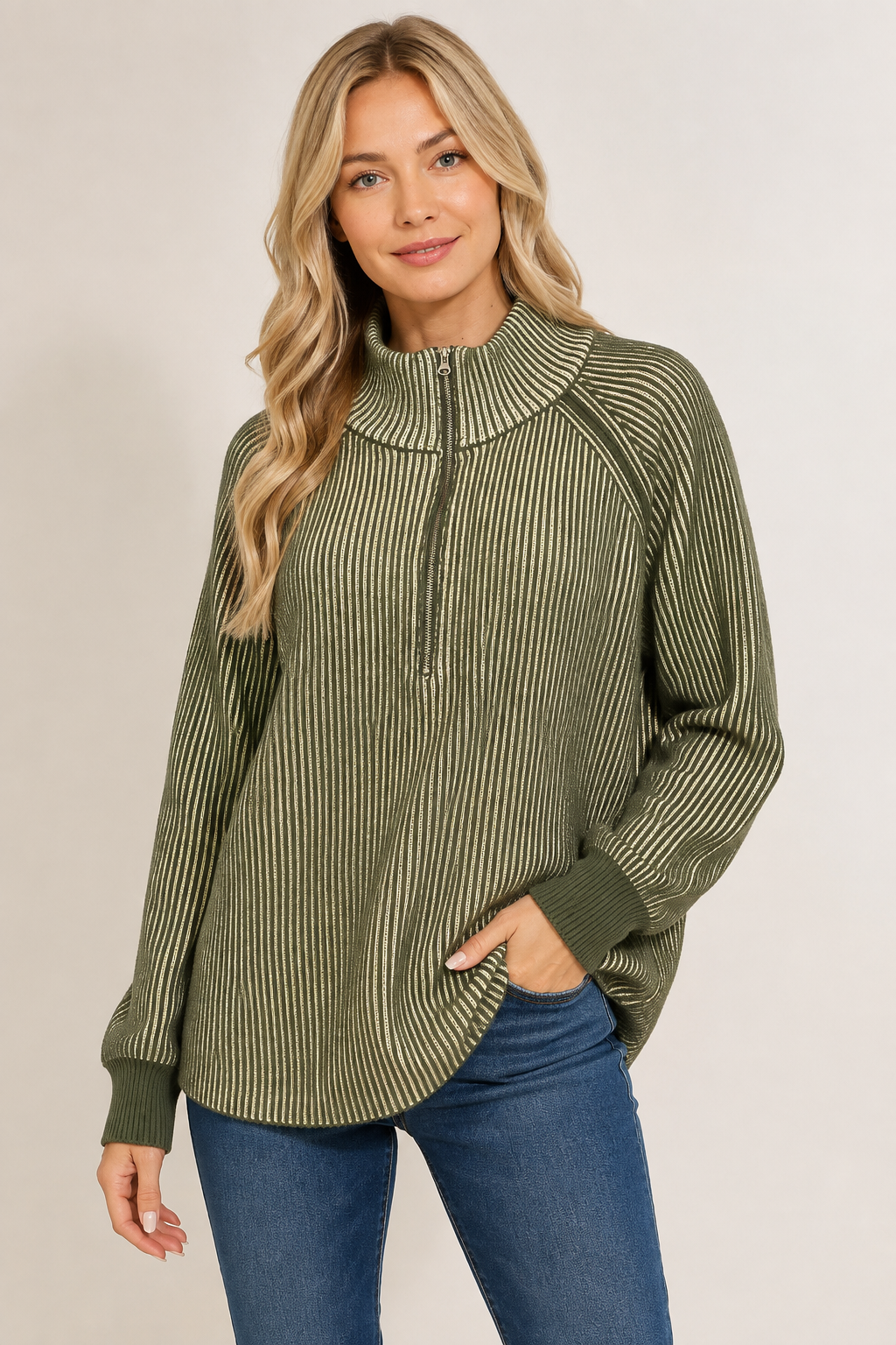 Zenana Ribbed Half-Zip Sweater