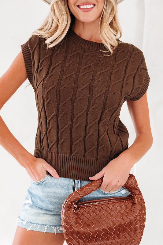 Dark Brown Cable Knit Sweater Top