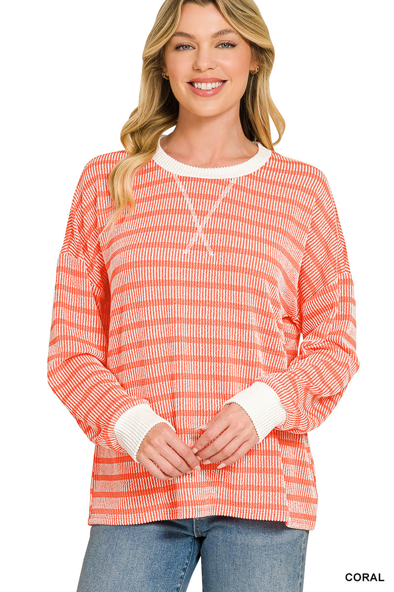 Raised Rib Striped Pullover